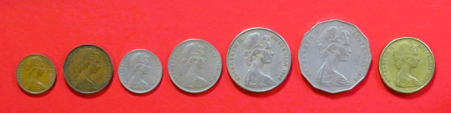 Australia - Set 1: 1/2/5/10/20/50 Cents + 1 Dollar, 1966-1984, circulated (USED / vf)