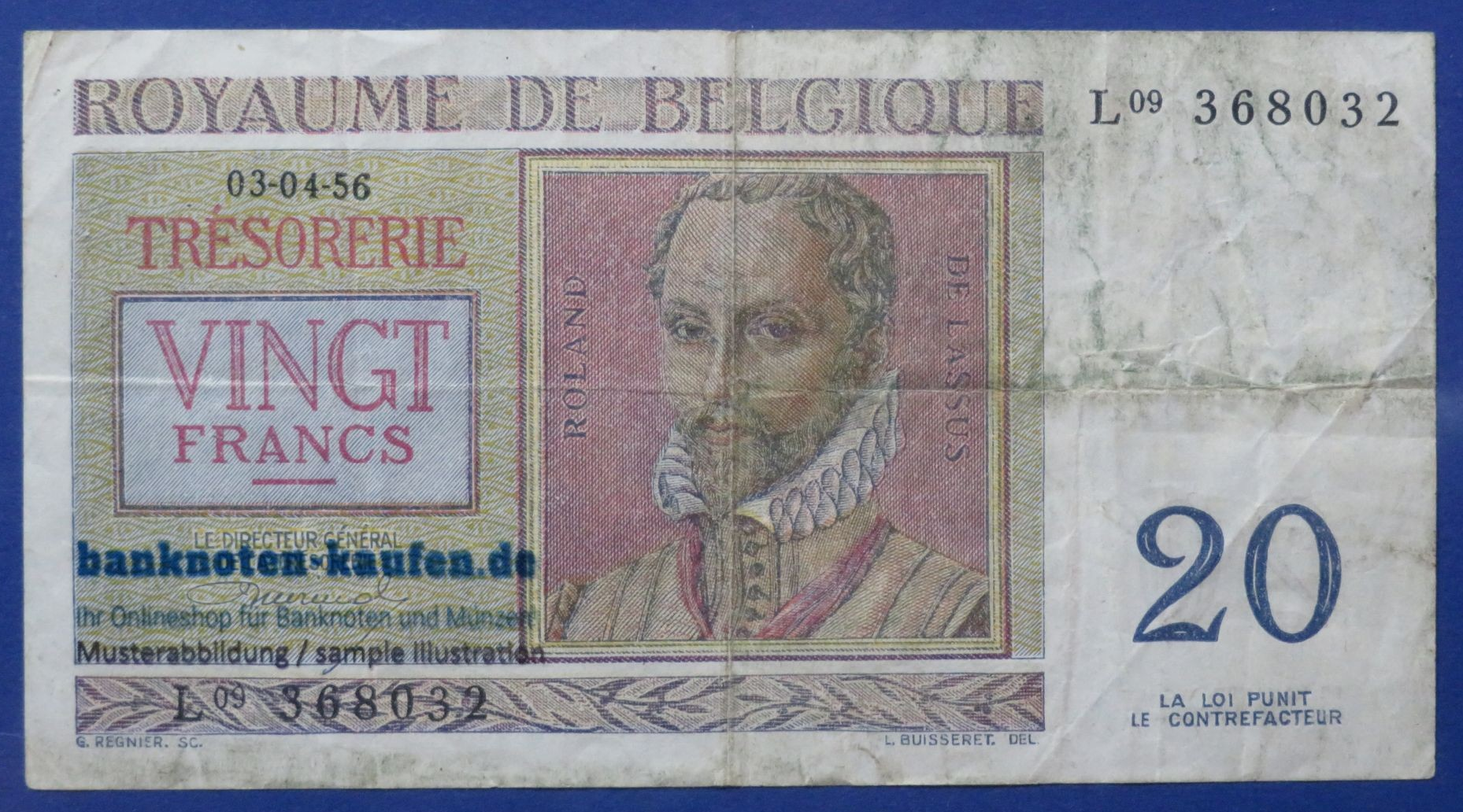 Belgium, 20 Francs, 1956, circulated (USED / F-VG), P-132