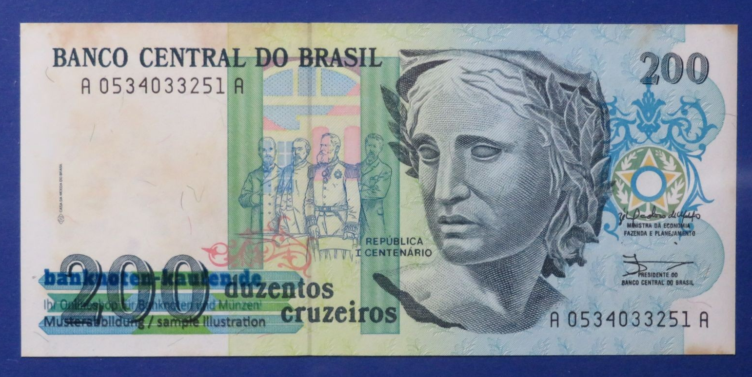 Brazil, 200 Cruzeiros, 1990ND, circulated  (USED / VF), P-229