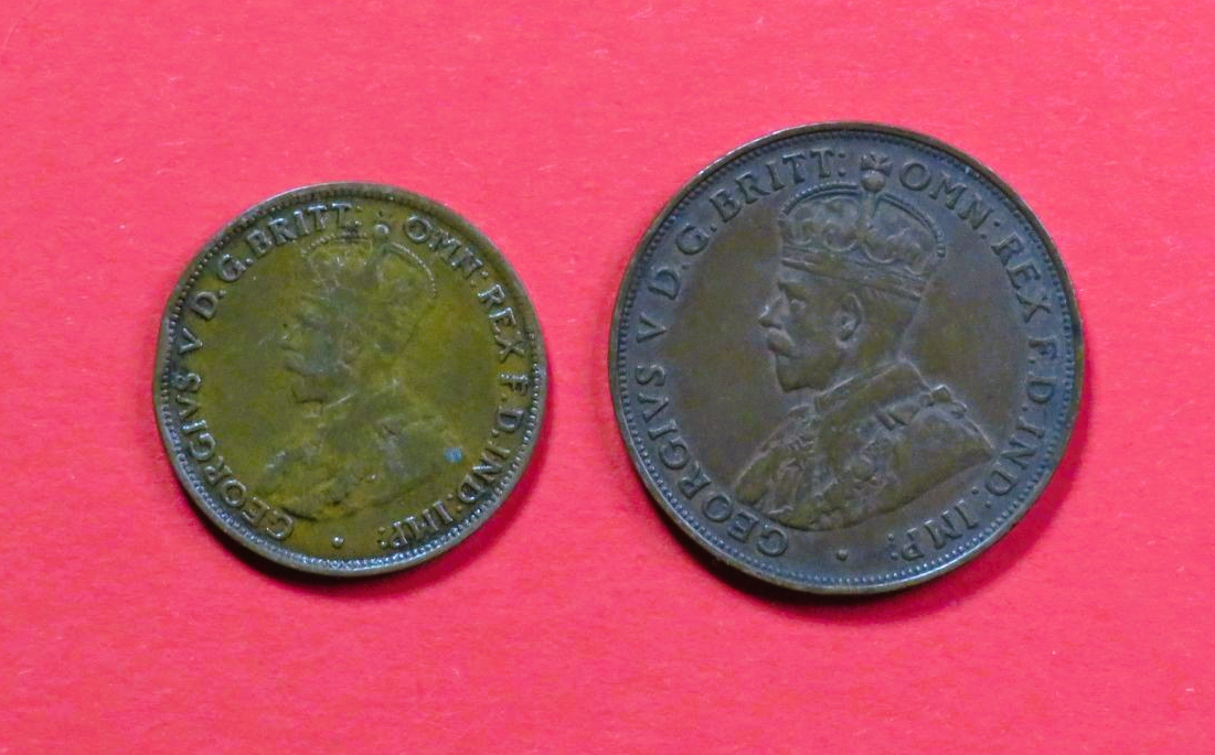 Australia, 1/2 + 1 Penny, 1924/1921, circulated (USED / vf), George V.