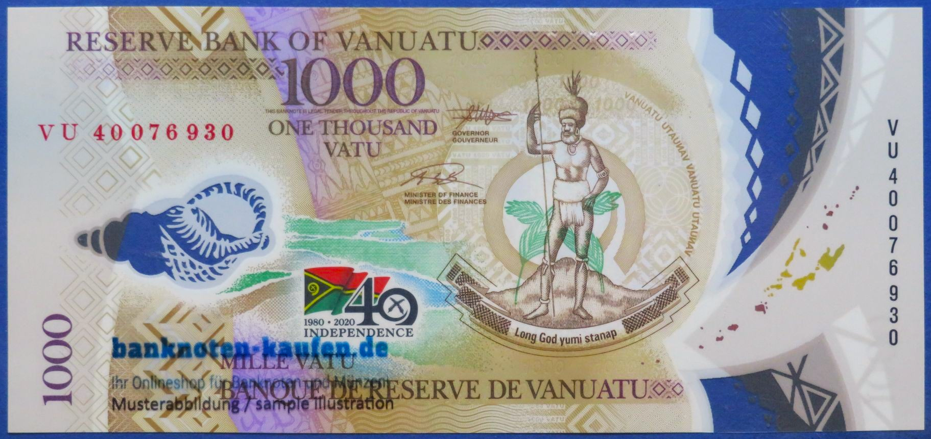 Vanuatu, 1.000 Vatu, 2020ND, kassenfrisch (UNC), Polymer, Gedenkausgabe, P-21