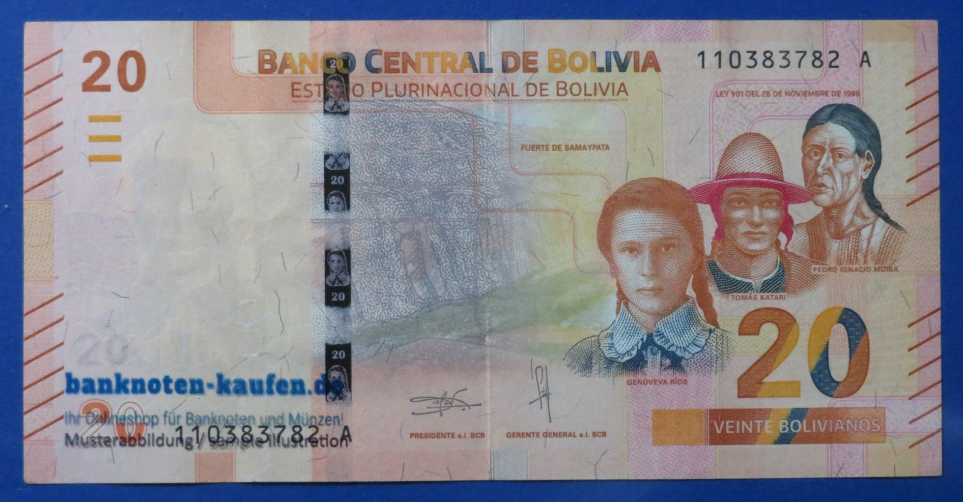 Bolivia, 20 Bolivianos, L. 1986 (2018ND), circulated (USED/ VF), P-249