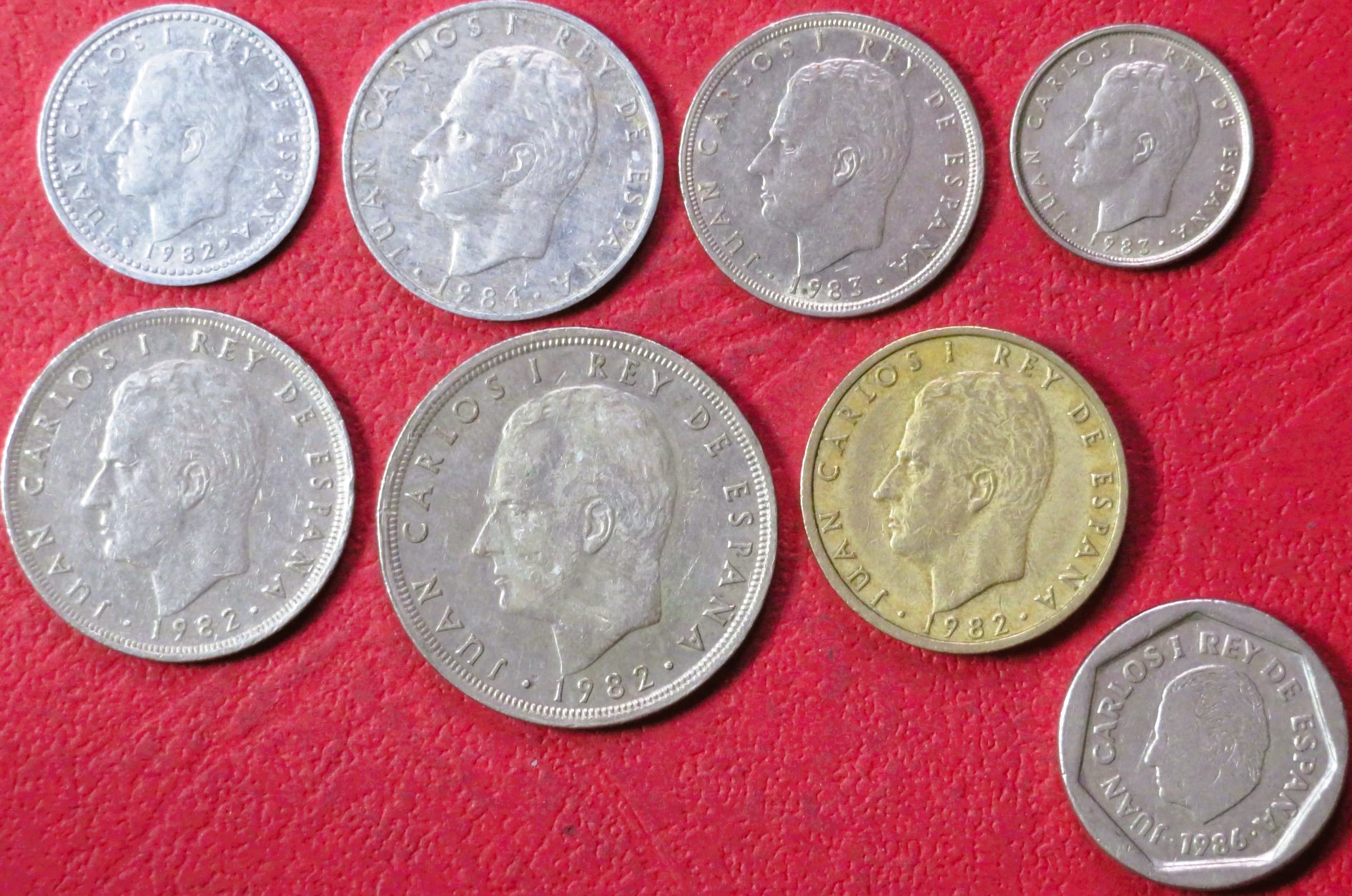 Spain - Set 6:  8 coins, 1-200 Pesetas, 1982-88, circulated (USED / vf)