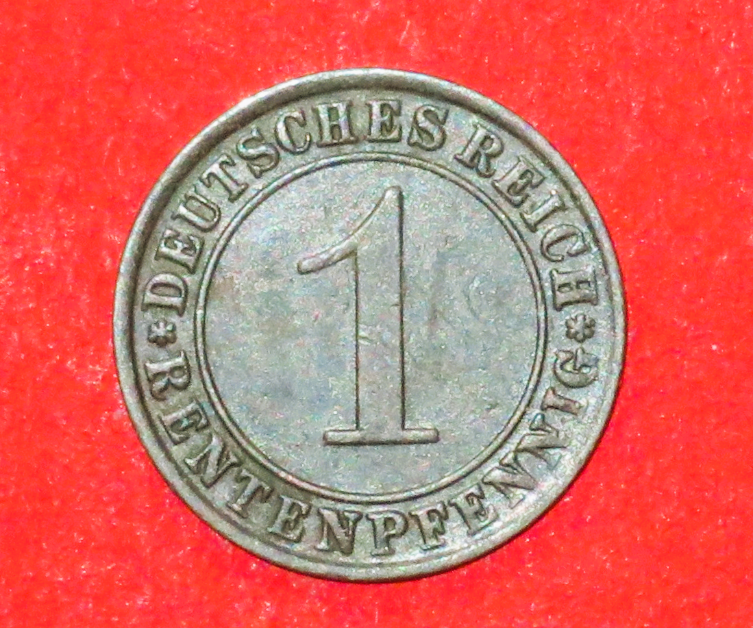 Deutsches Reich: 1 Rentenpfennig, 1923-1925, gebraucht (used / ss), # 29