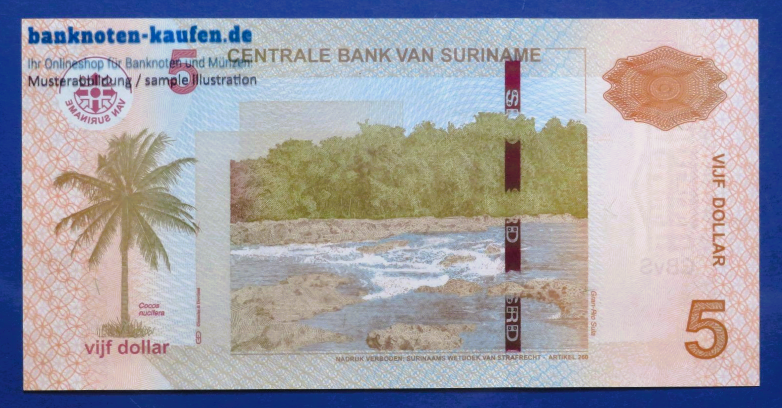 Suriname, 5 Dollars, 2012, kassenfrisch (UNC), P-162b