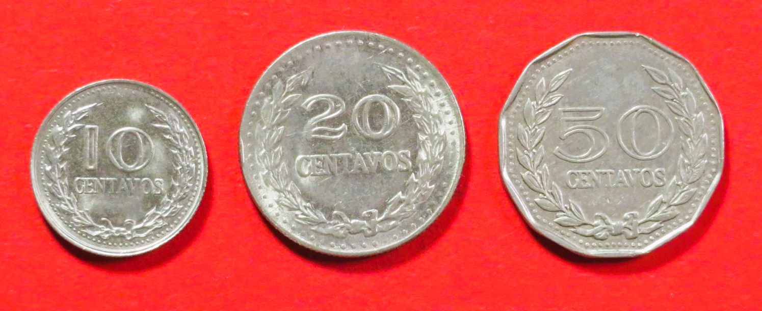 Kolumbien - Set 3:  10/20/50 Centavos, 1969-1980, gebraucht (used / ss), # 53.2/54.3/55