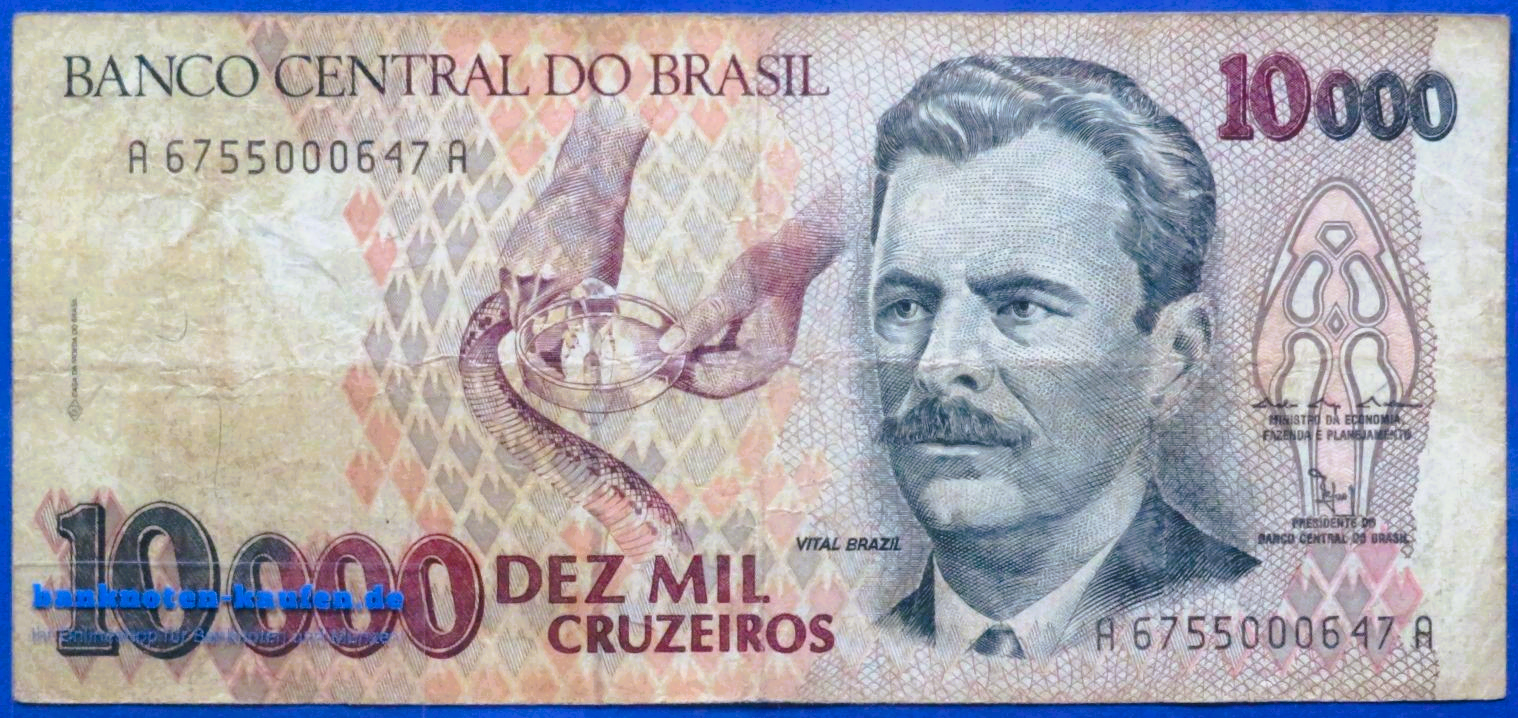 Brasilien, 10.000 Cruzeiros, ND (1991-93), gebraucht (USED / VG), P-233b