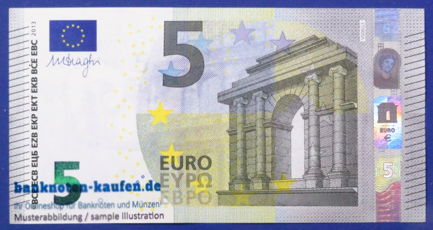 European Union, 5 Euro, 2013, circulated (USED / XF - M. Draghi), P-20