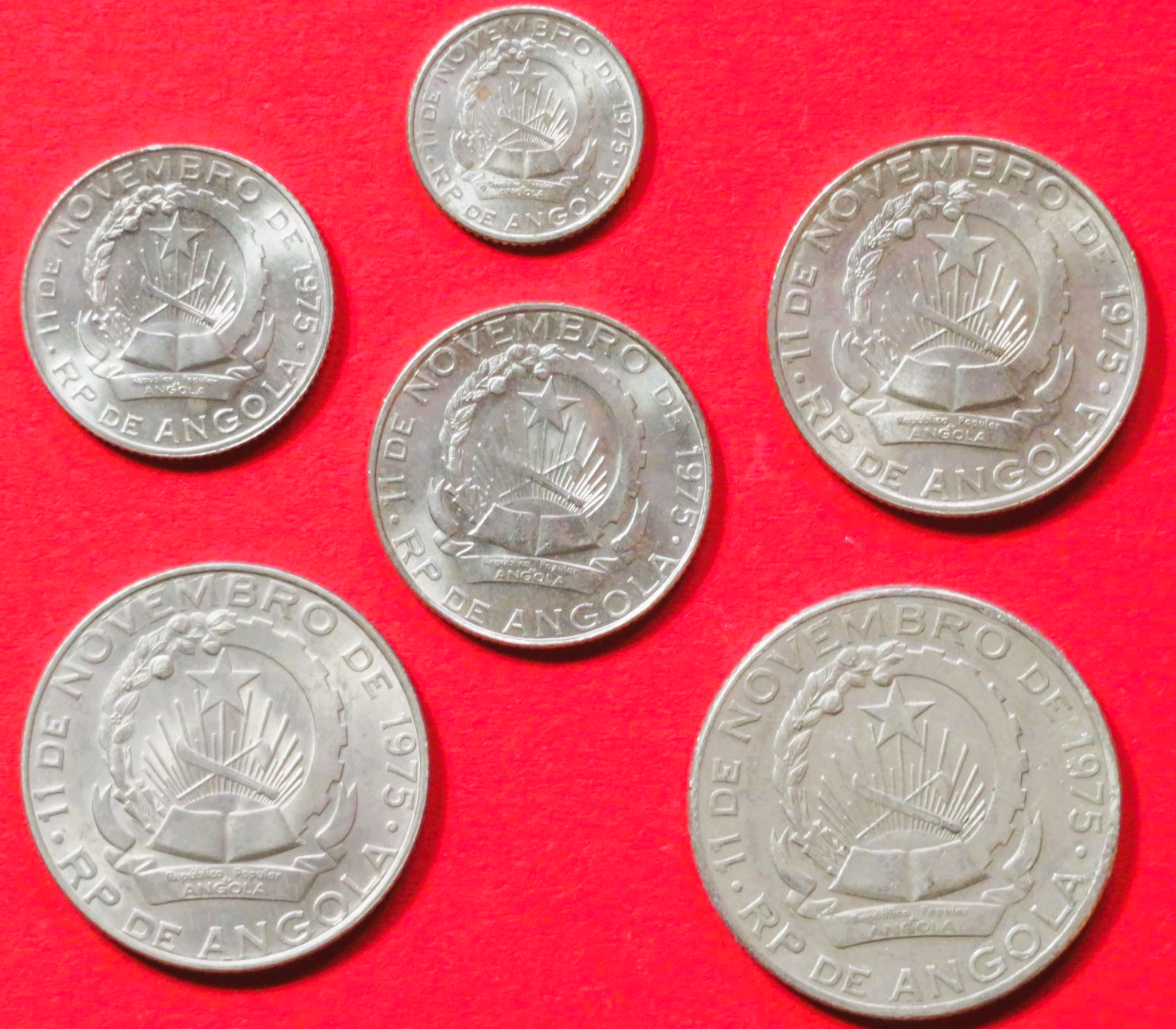 Angola: 50 Lwei + 1/2/5/10/20 Kwanzas, 1977-79ND, gebraucht (USED / ss-vz), #26-31