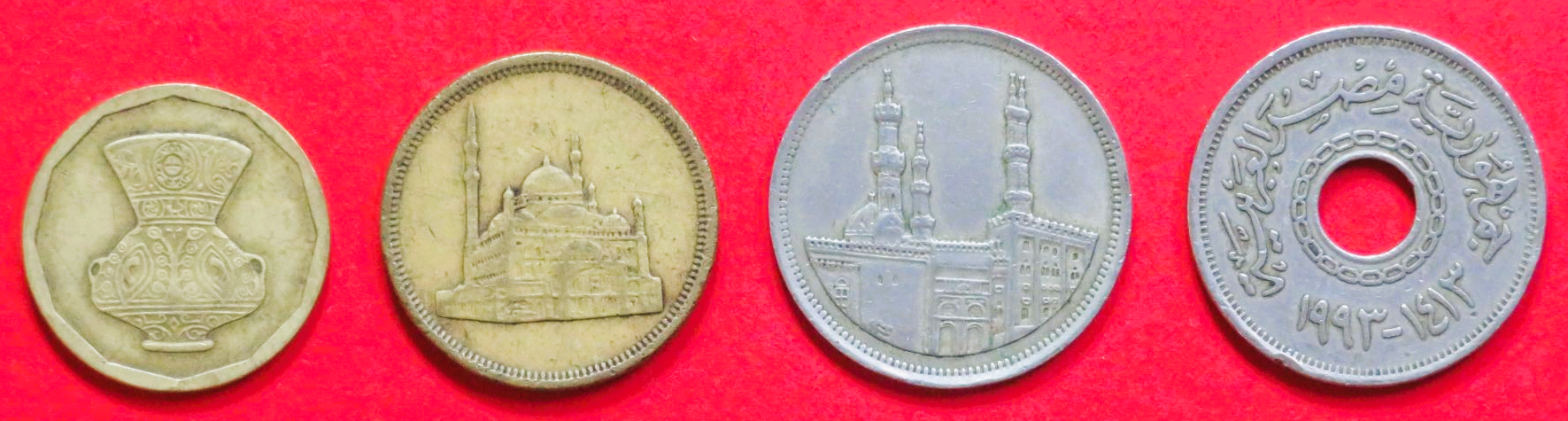 Ägypten - Set 1: 5/10/20/25 Piastres, 1992/1993, gebraucht (used / ss), # 424-426/428