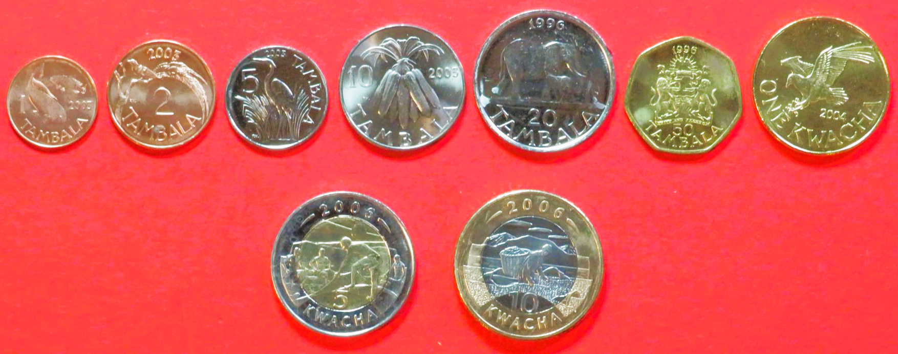 Malawi, 1/2/5/10/20/50 Tambala + 1/5/10 Kwacha, 1996+, uncirculated (UNC)