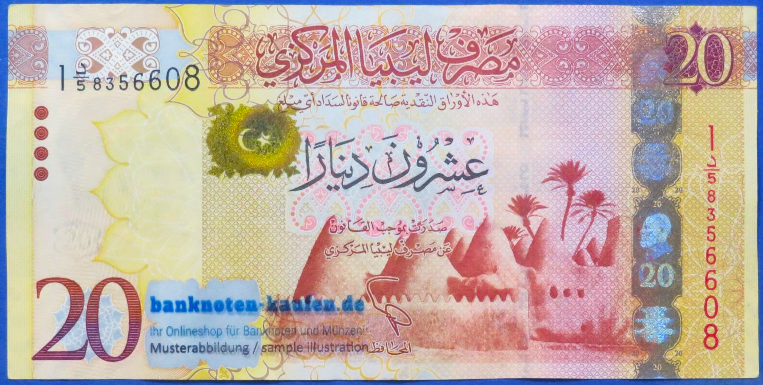 Libyen, 20 Dinars, 2013ND, gebraucht  (USED / VF+), P-79