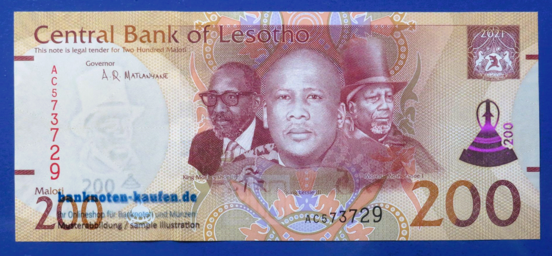 Lesotho, 200 Maloti, 2021, kassenfrisch (UNC), P-30