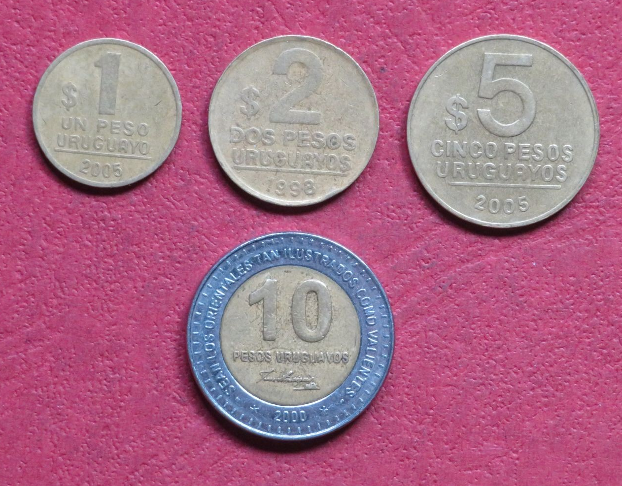 Uruguay Set 1: Set of 4 coins, 1-10 Pesos uruguayos, 1994-2008, USED