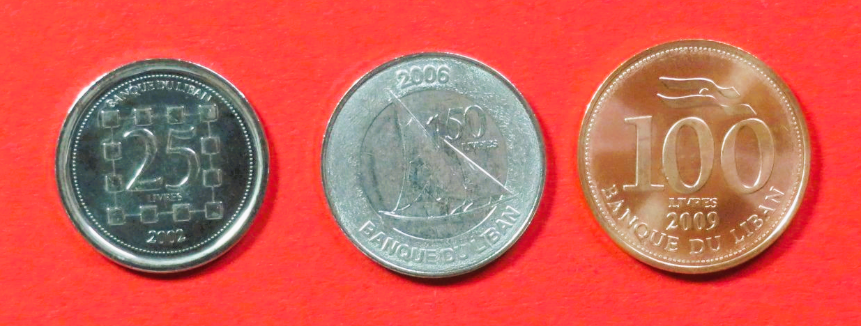 Libanon, 25/50/100 Livres, 2002/2006/2009, bankfrisch (UNC)