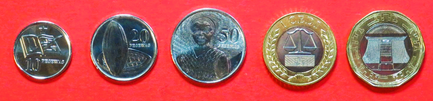 Ghana, 10/20/50 Pesewas + 1/2 Cedis, 2016-2022, uncirculated (UNC)