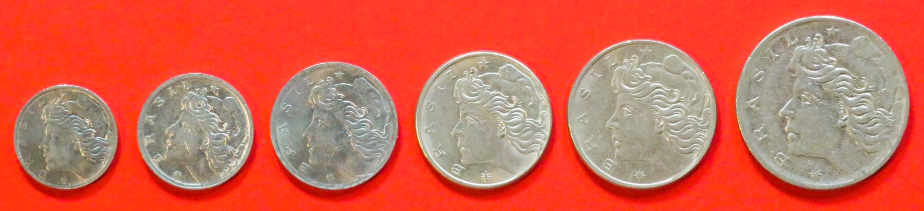 Brasilien: 1/2/5/10/20 Centavos + 1 Cruzeiro, 1967/1970, gebraucht (used / ss)
