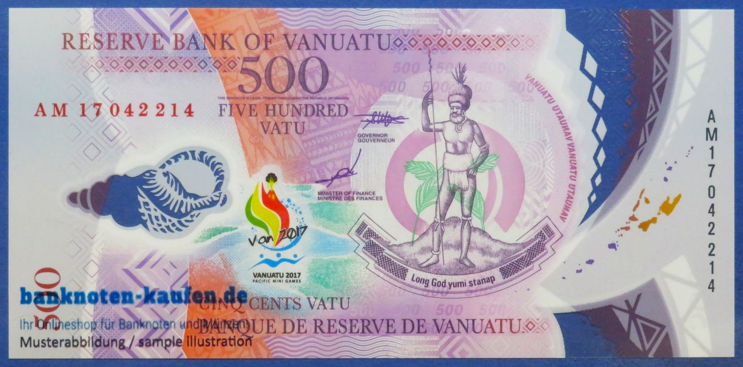 Vanuatu, 500 Vatu, 2017ND, kassenfrisch (UNC), Polymer, Gedenkausgabe, P-20