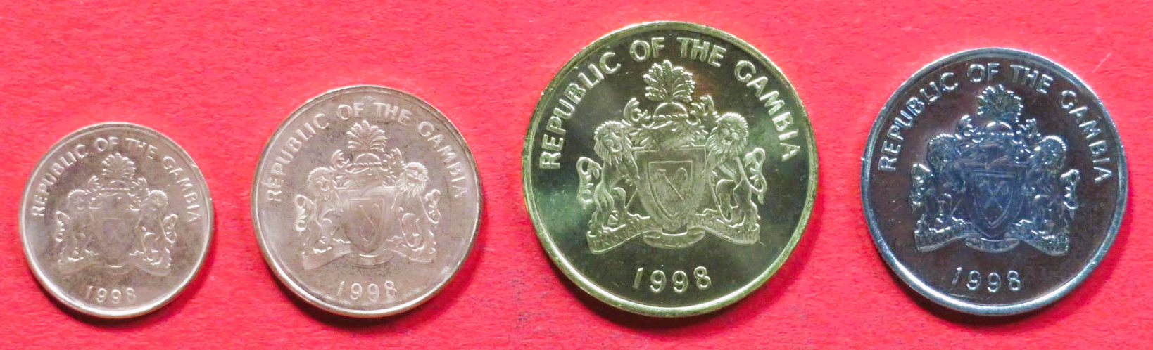 Gambia, 1/5/10/25 Bututs, 1998, unzirkuliert (unc), # 63-66
