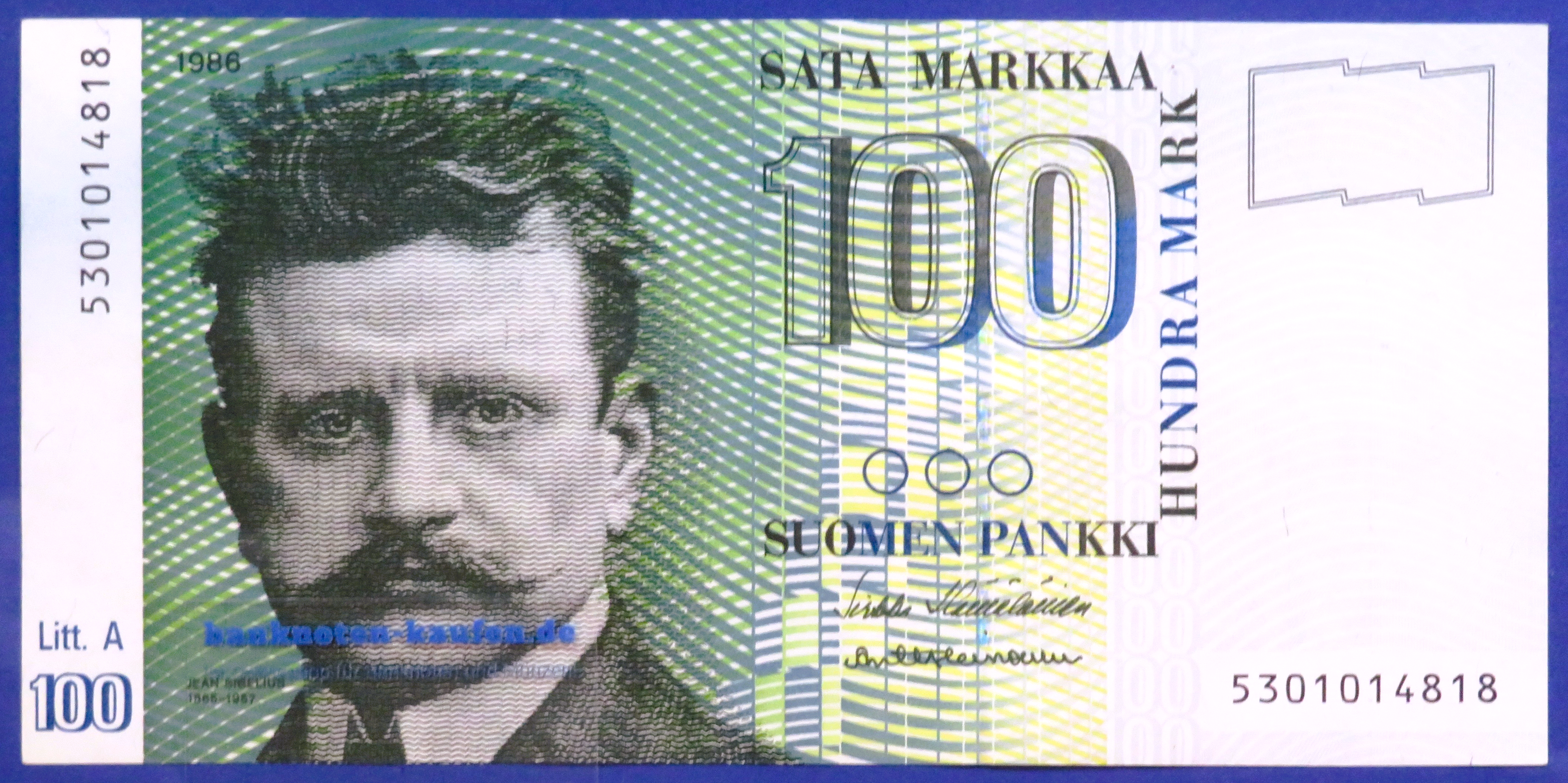 Finnland, 100 Markkaa, 1986 (1991), fast kassenfrisch (AU), P-119