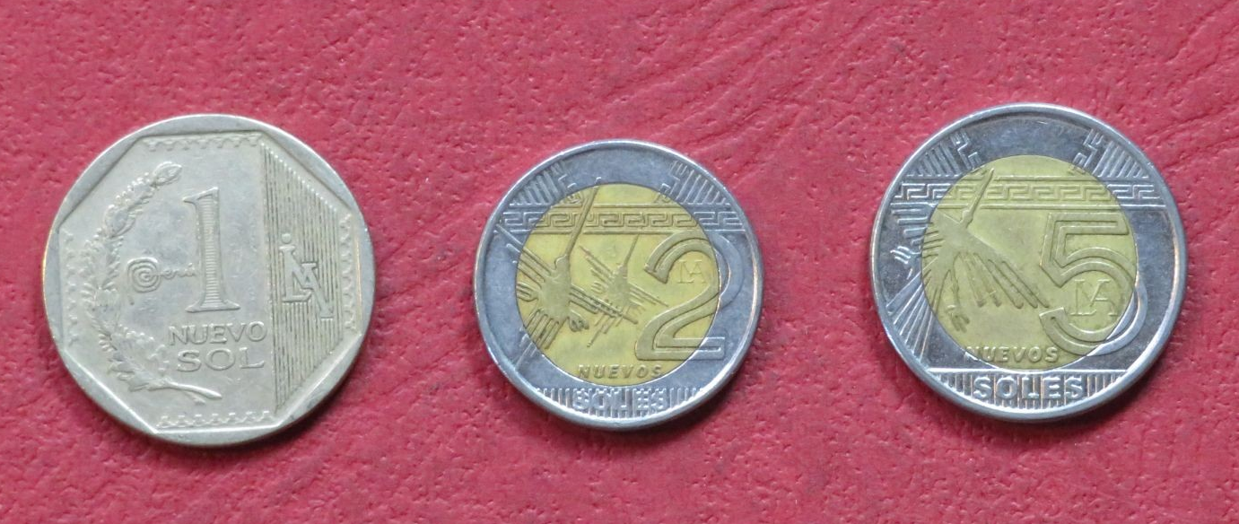 Peru Set 13: Set of 3 Coins, 1-5 Nuevos Soles, 2010-2015, USED