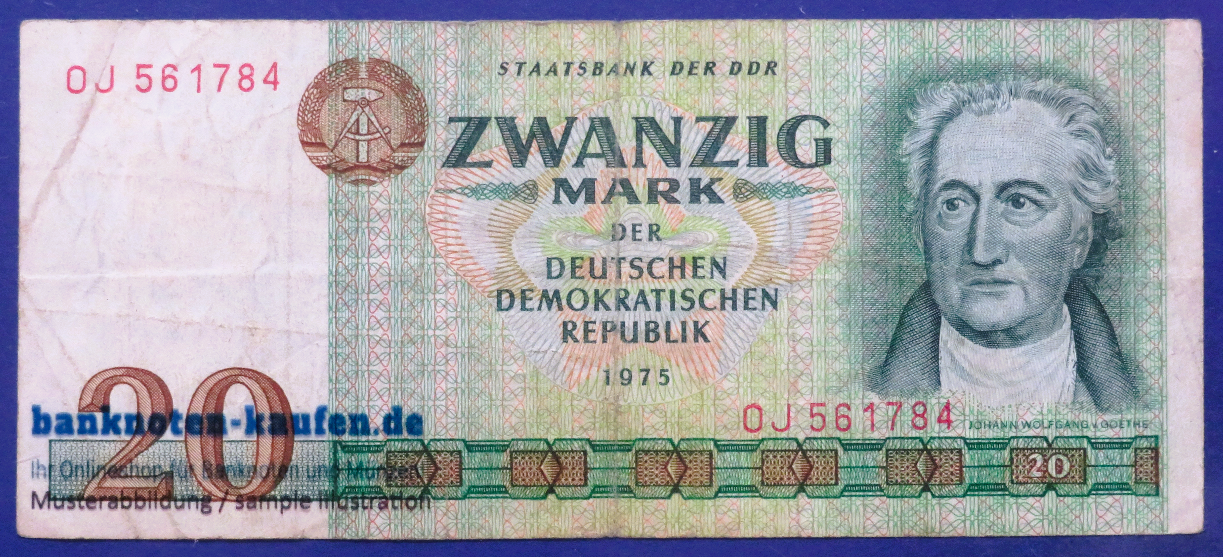 Germany-Democratic Republic (GDR), 20 Mark, 1975, circulated (USED / F), P-29a
