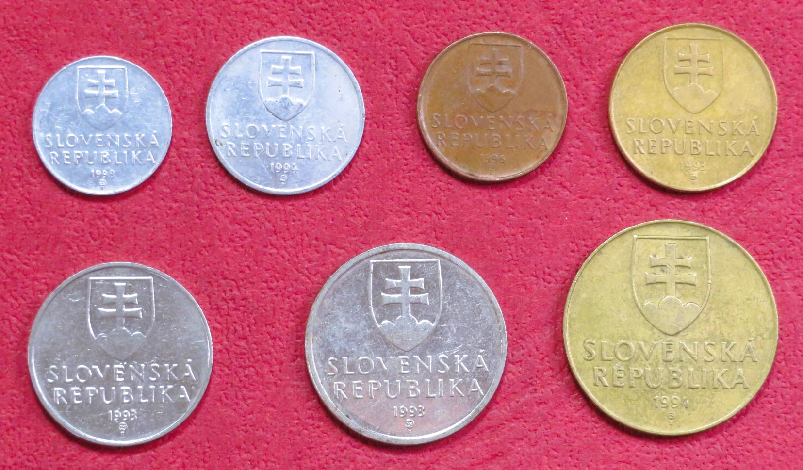 Slowakei - Set 1: Lot 7 Münzen, 0,1-10 Korun, 1993-2008, gebraucht (USED / ss)