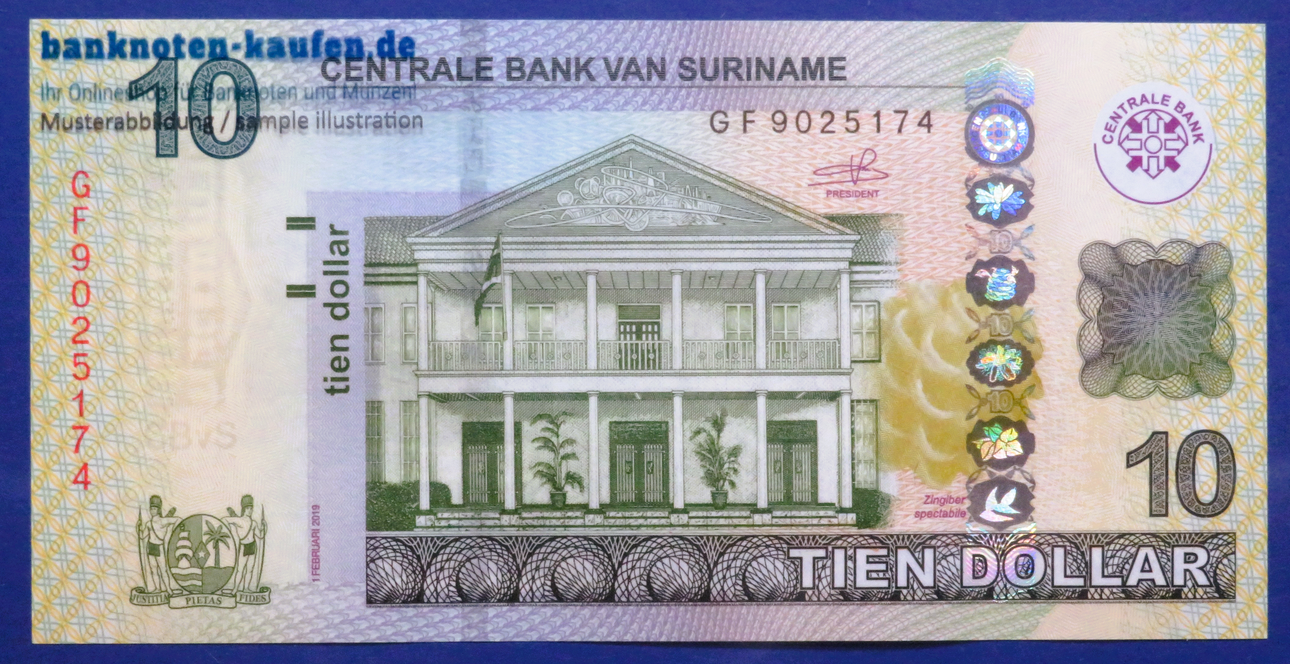 Suriname, 10 Dollars, 2019, uncirculated (UNC), P-163c