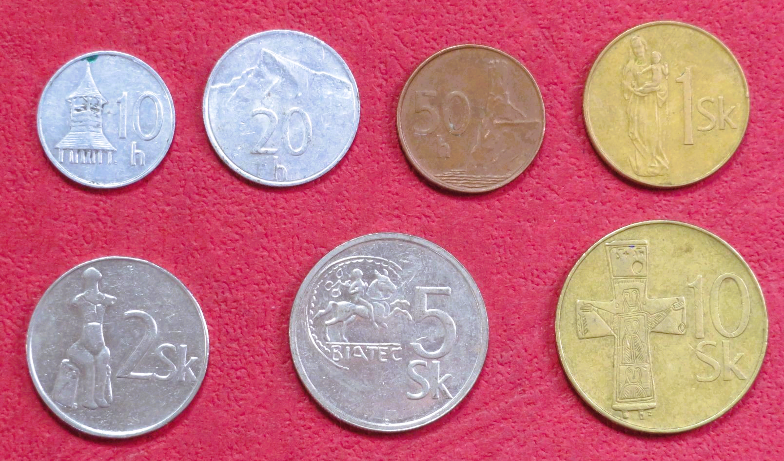 Slowakei - Set 1: Lot 7 Münzen, 0,1-10 Korun, 1993-2008, gebraucht (USED / ss)