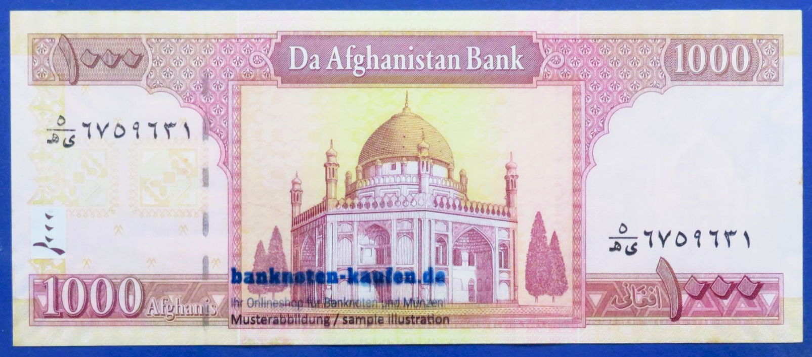 Afghanistan - 1,000 Afghanis, SH 1387/2008, about uncirculated (AU), P-77a