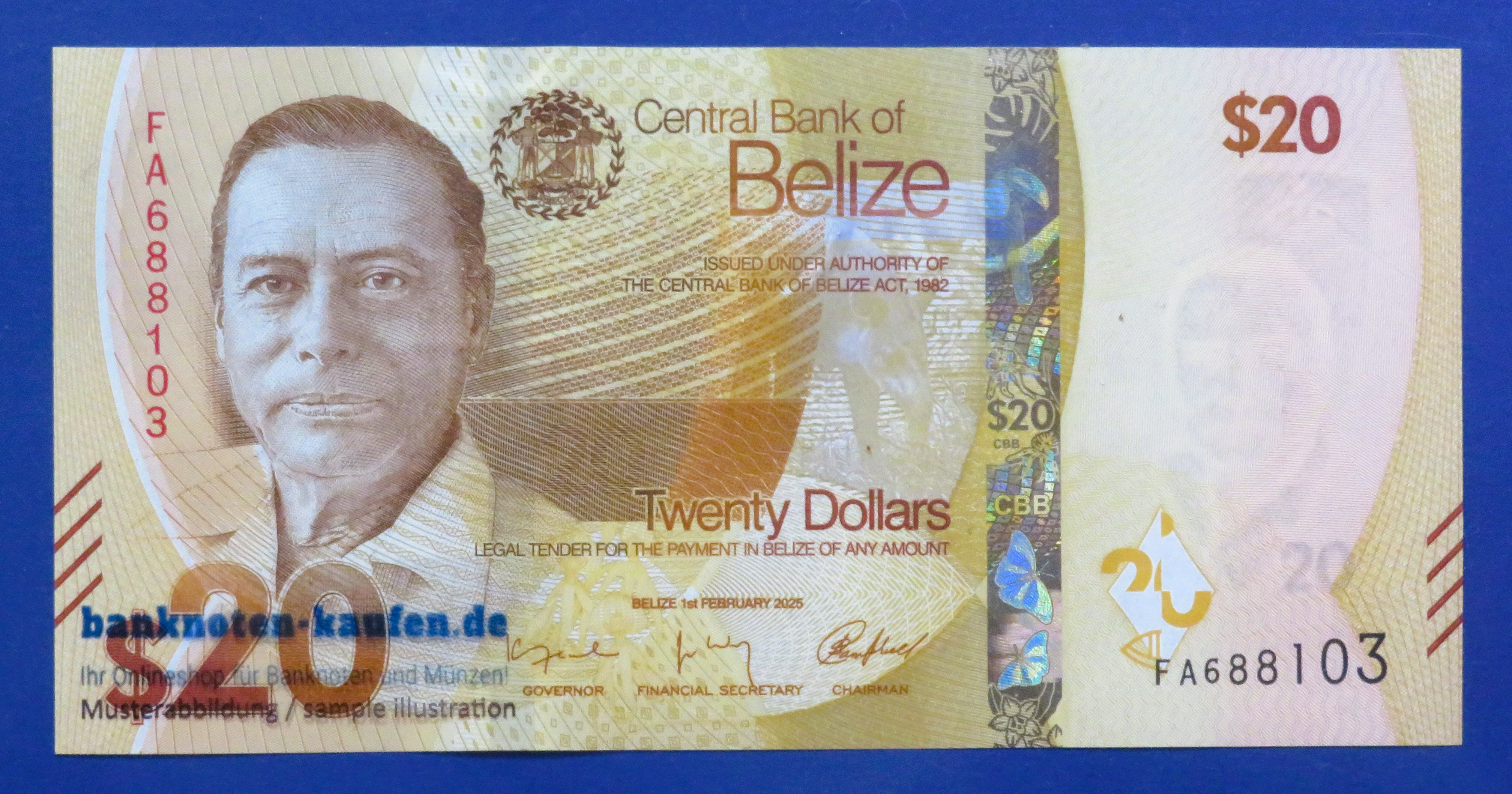 Belize, 20 Dollars, 2025, uncirculated (UNC), P-76