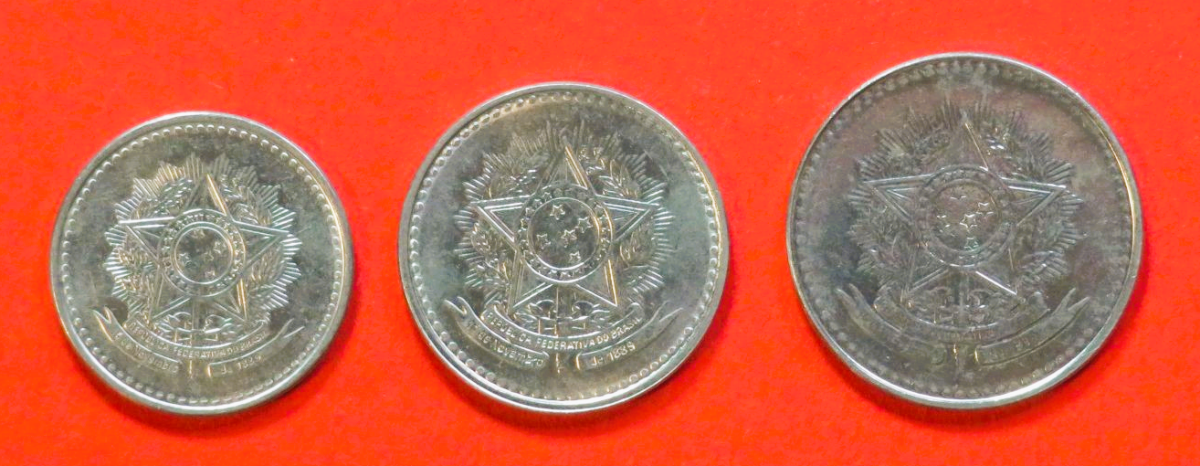 Brazil - Set 8: 1/5/10 Cruzados, 1986-1988, circulated (used / vf)