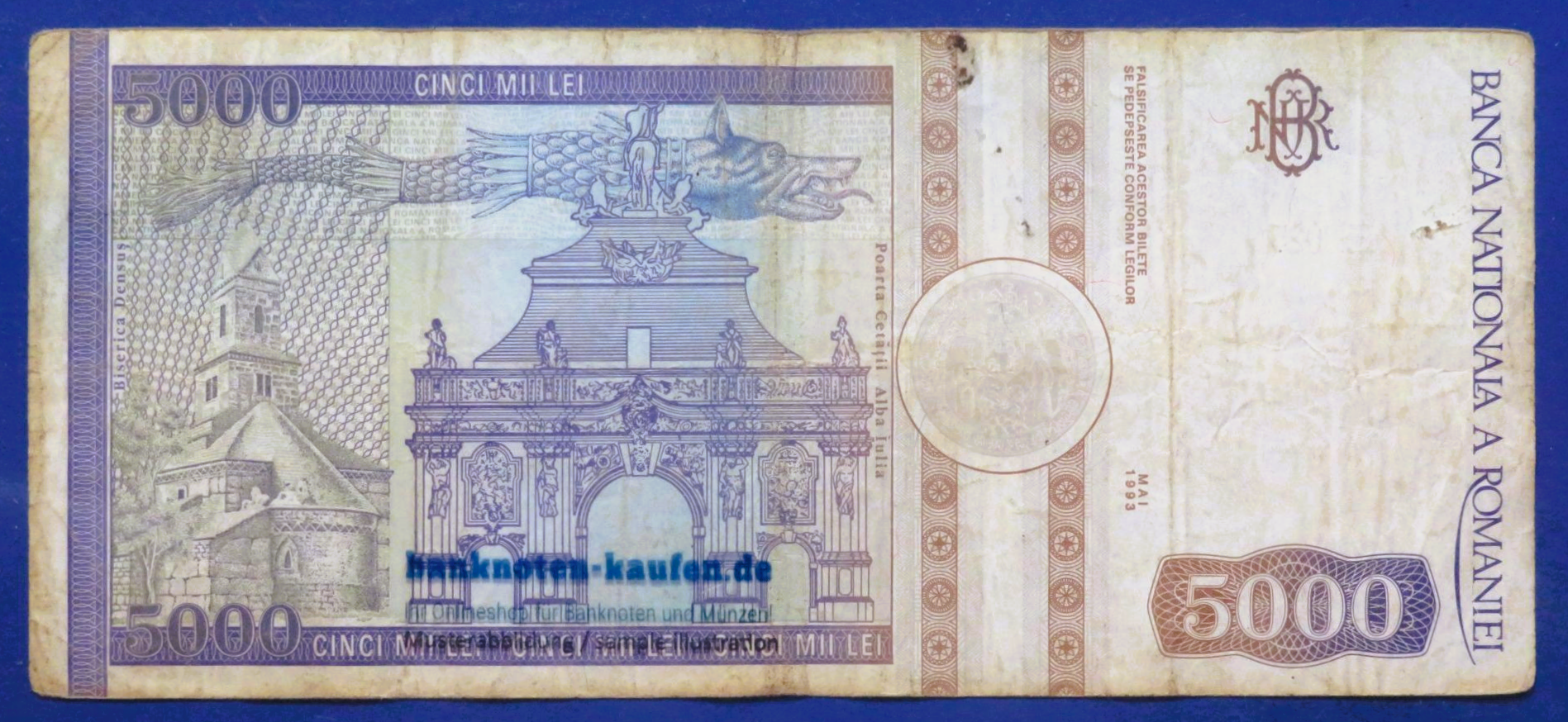 Romania - 5,000 Lei, 1993, circulated (USED / F), P-104