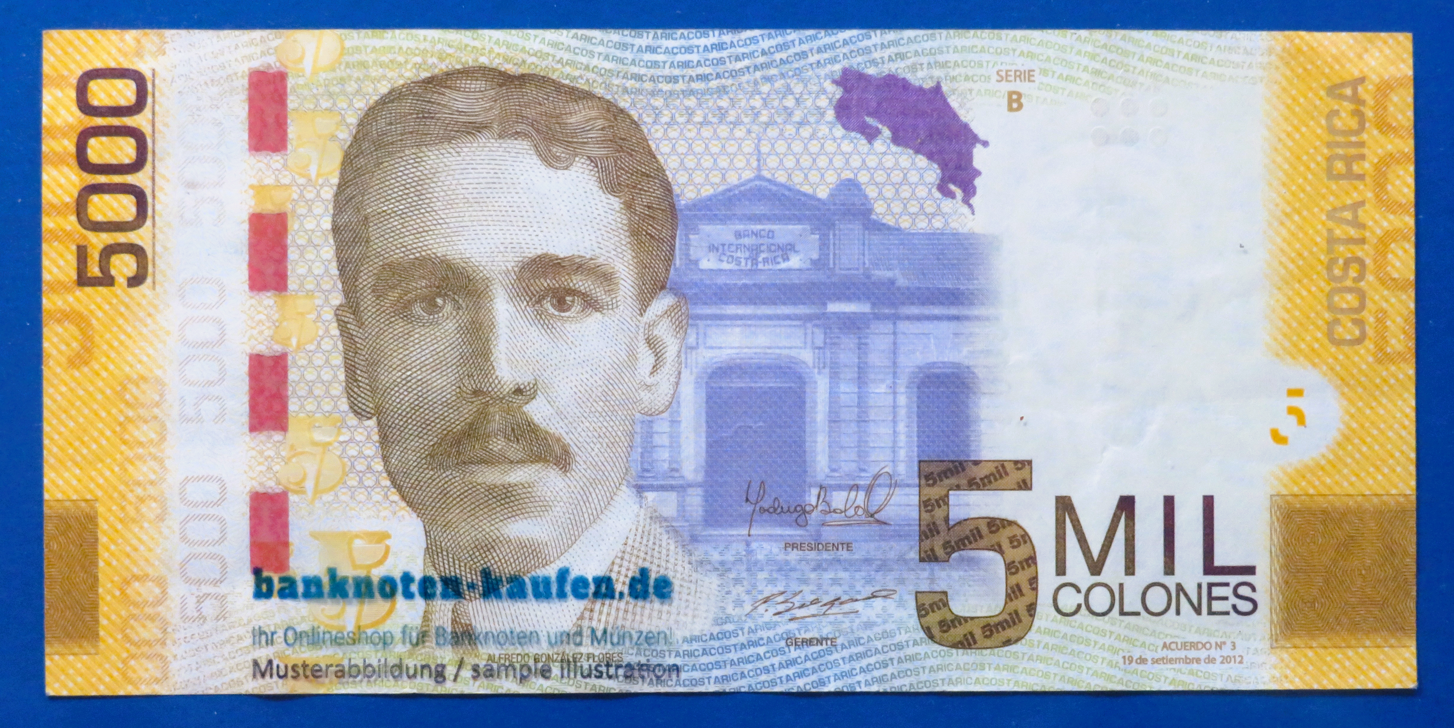 Costa Rica - 5,000 Colones, 2012, circulated (USED / VF), P-276b