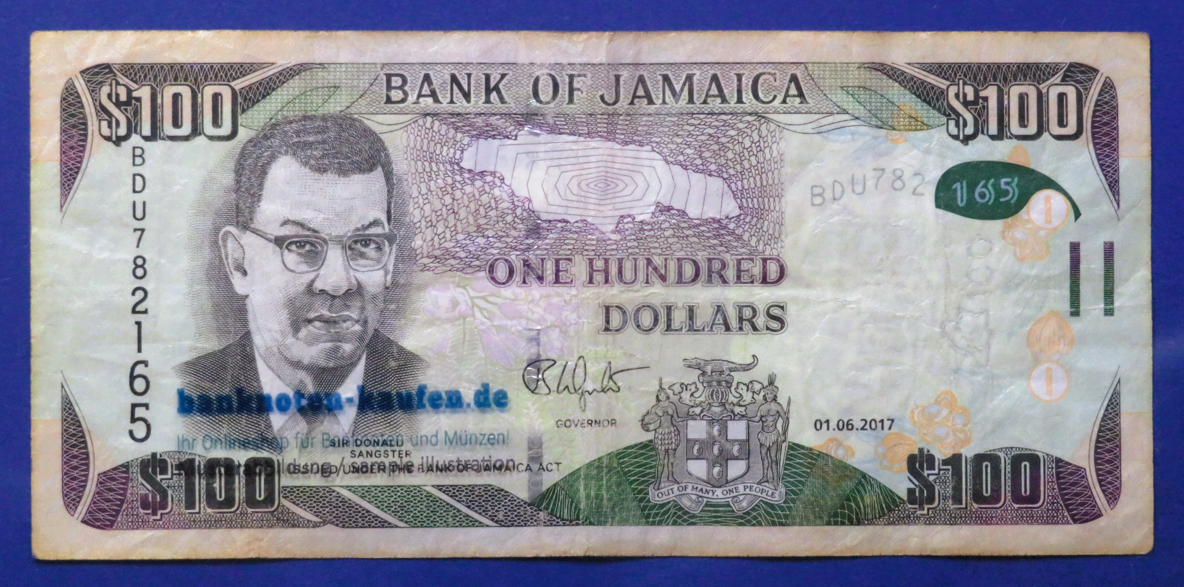 Jamaica, 100 Dollars, 2017, circulated (USED / VF-), P-95e