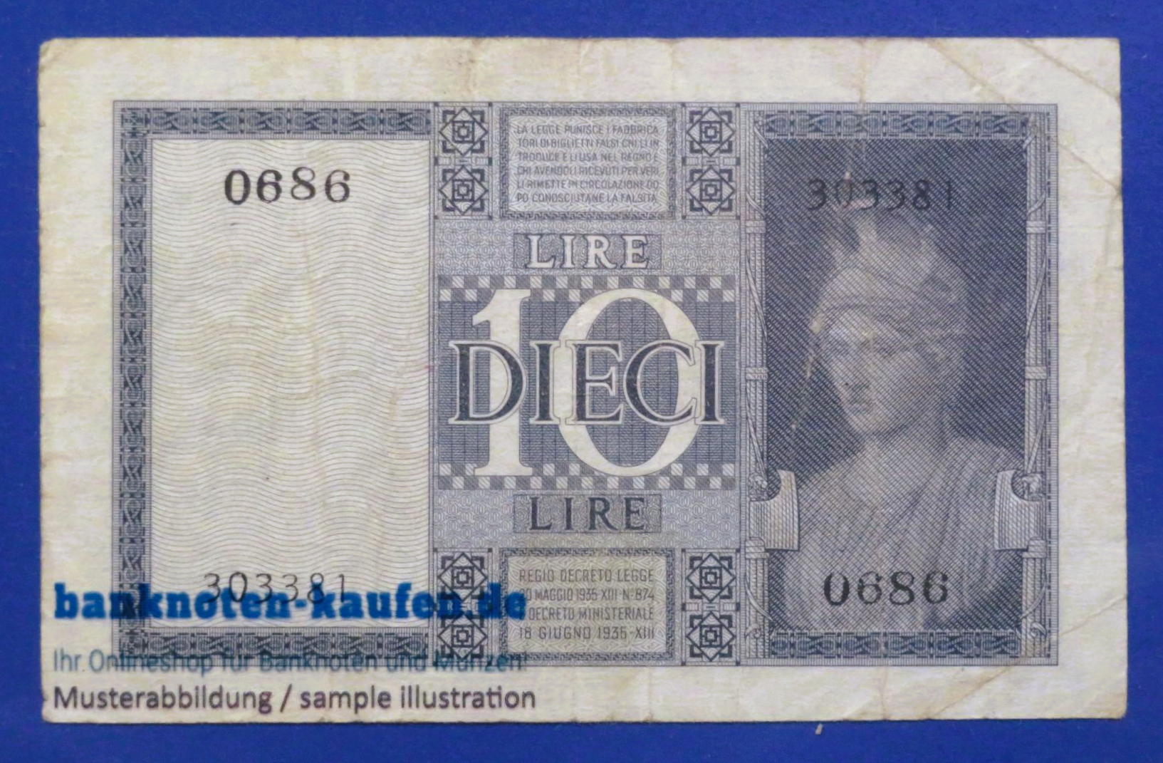 Italy, 10 Lire, 1944, circulated (USED / VF-)