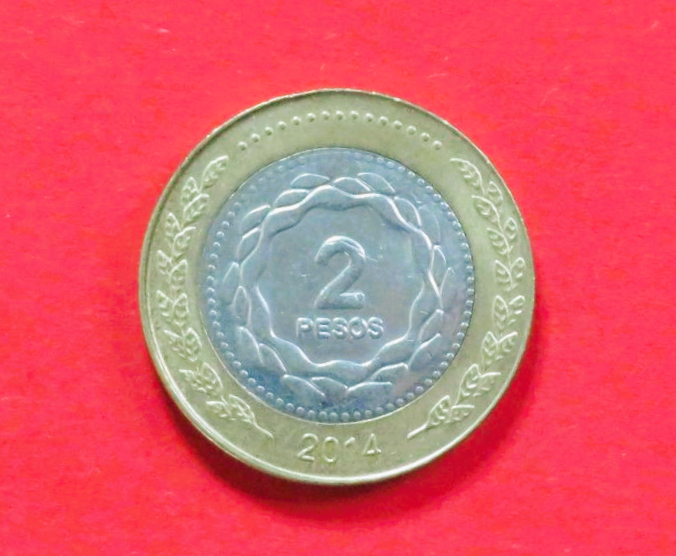 Argentina:  2 Pesos, 2010+, circulated (used / xf), # 176