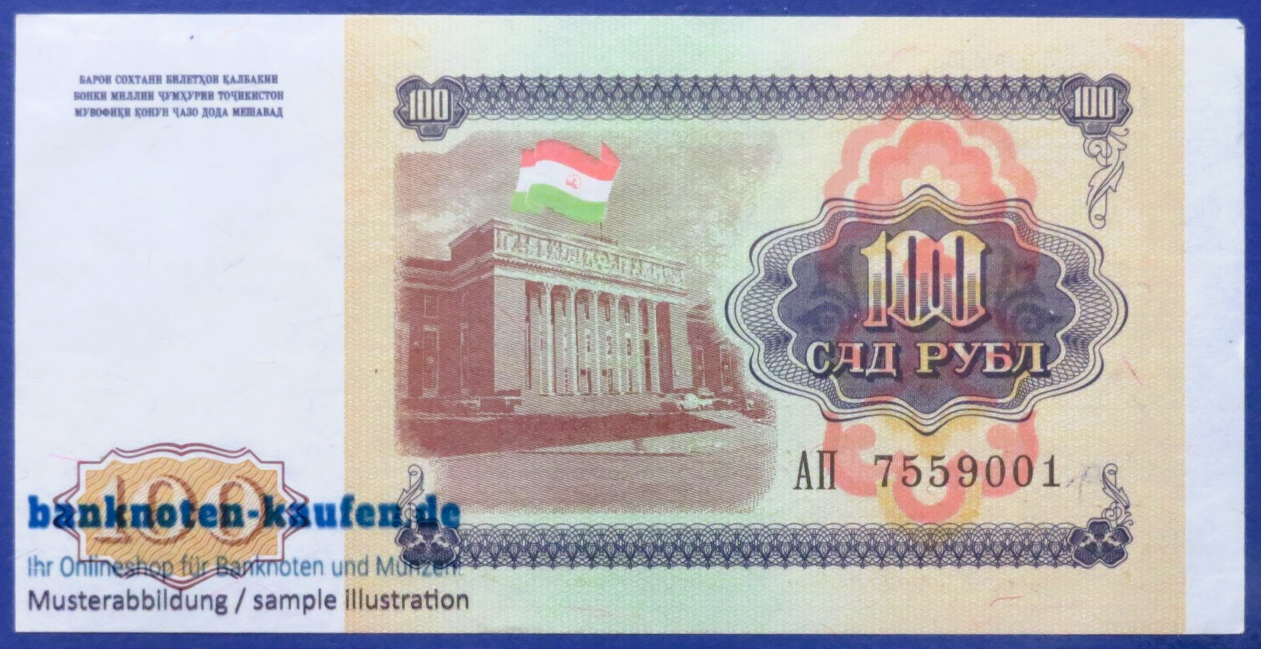 Tajikistan, 100 Rubles, 1994, about uncirculated (AU), P-6a