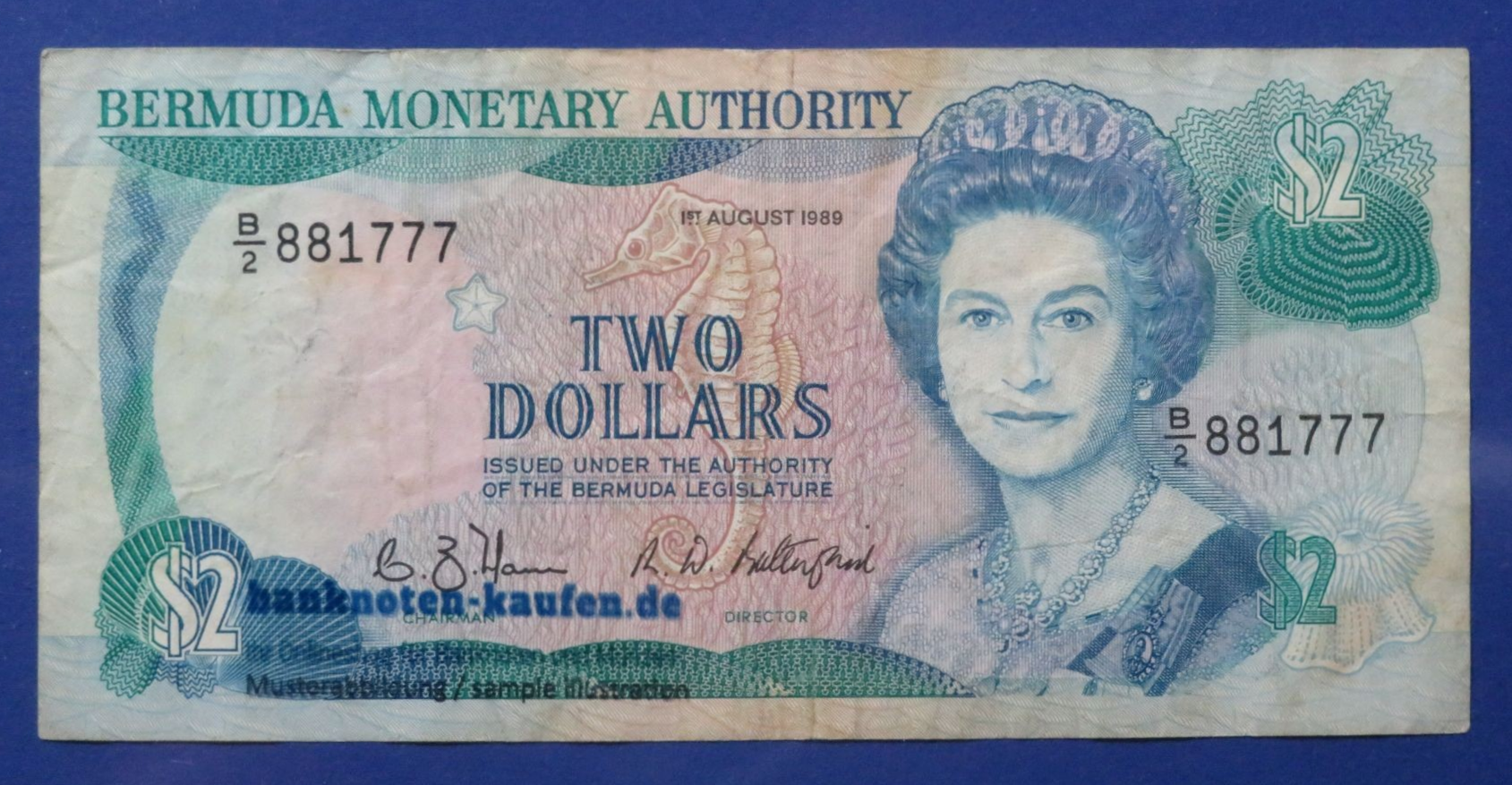 Bermuda, 2 Dollars, 1989, circulated (USED / VF-), P-34b