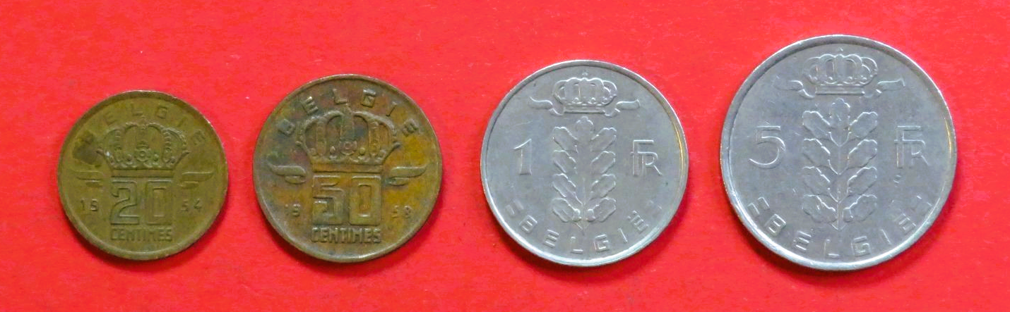 Belgium - Set 8:  20/50 Centimes + 1/5 Frank (nl-type), 1948-2001, circulated (USED / vf)