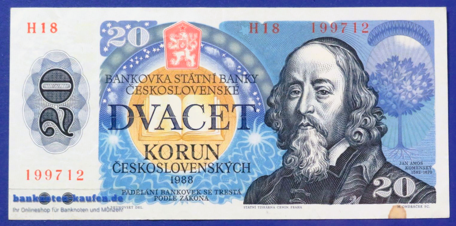 Czechoslovakia, 20 Korun, 1988,  circulated (USED / VF+), P-95b