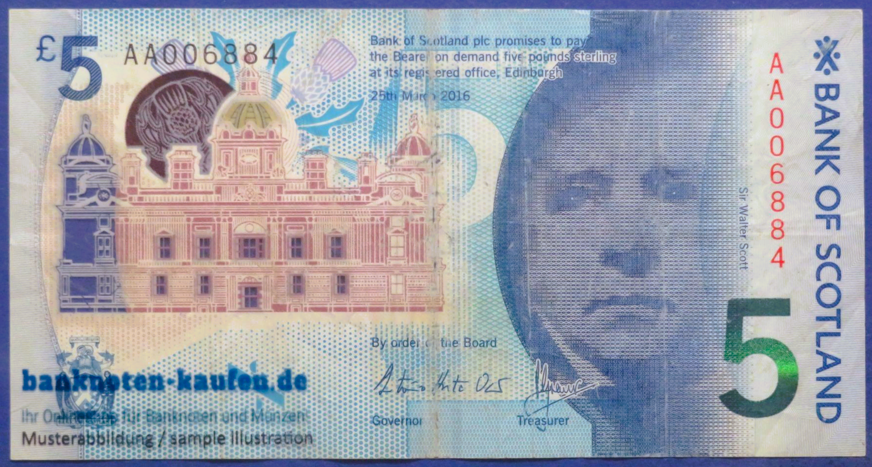 Schottland, 5 Pounds, 2016, gebraucht (USED / F), Polymer, P-130