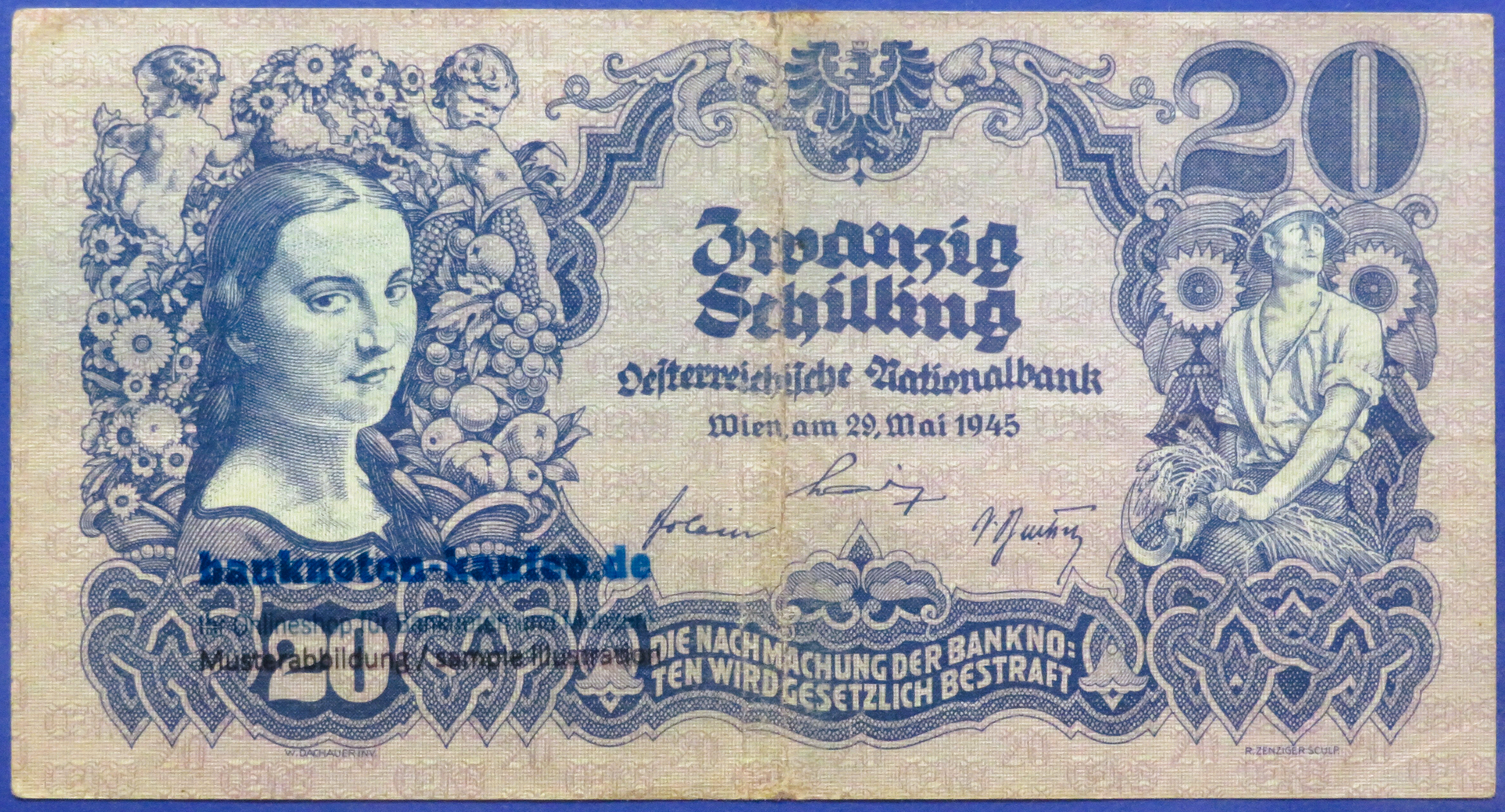 Österreich, 20 Schilling, 1945, gebraucht (USED / VF), P-116