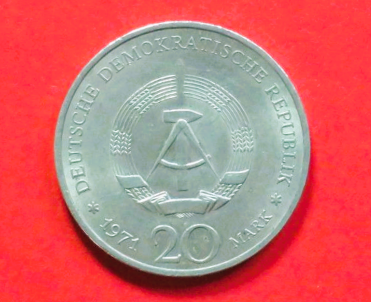 GDR: 20 Mark, 1971, circulated (used / vf+), Commemorative issue, # 33