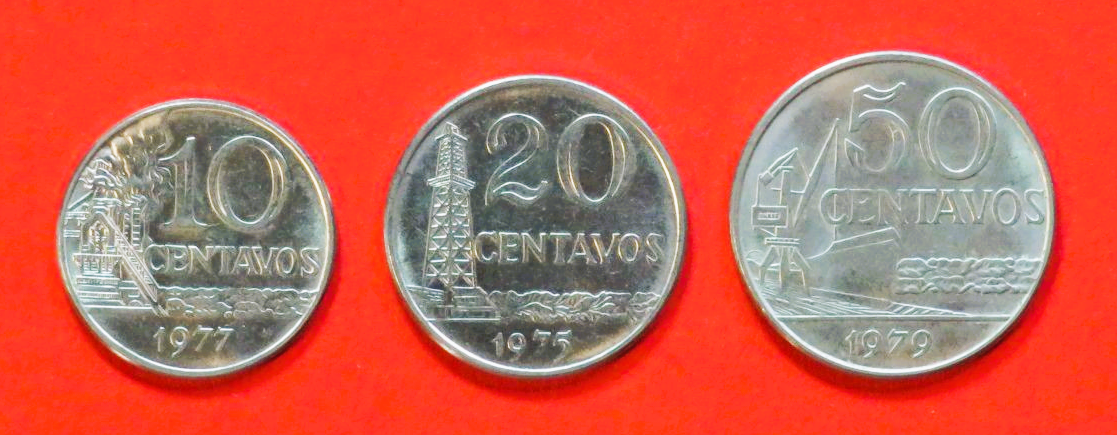 Brazil: 10/20/50 Centavos, 1974-79, circulated (used / vf)