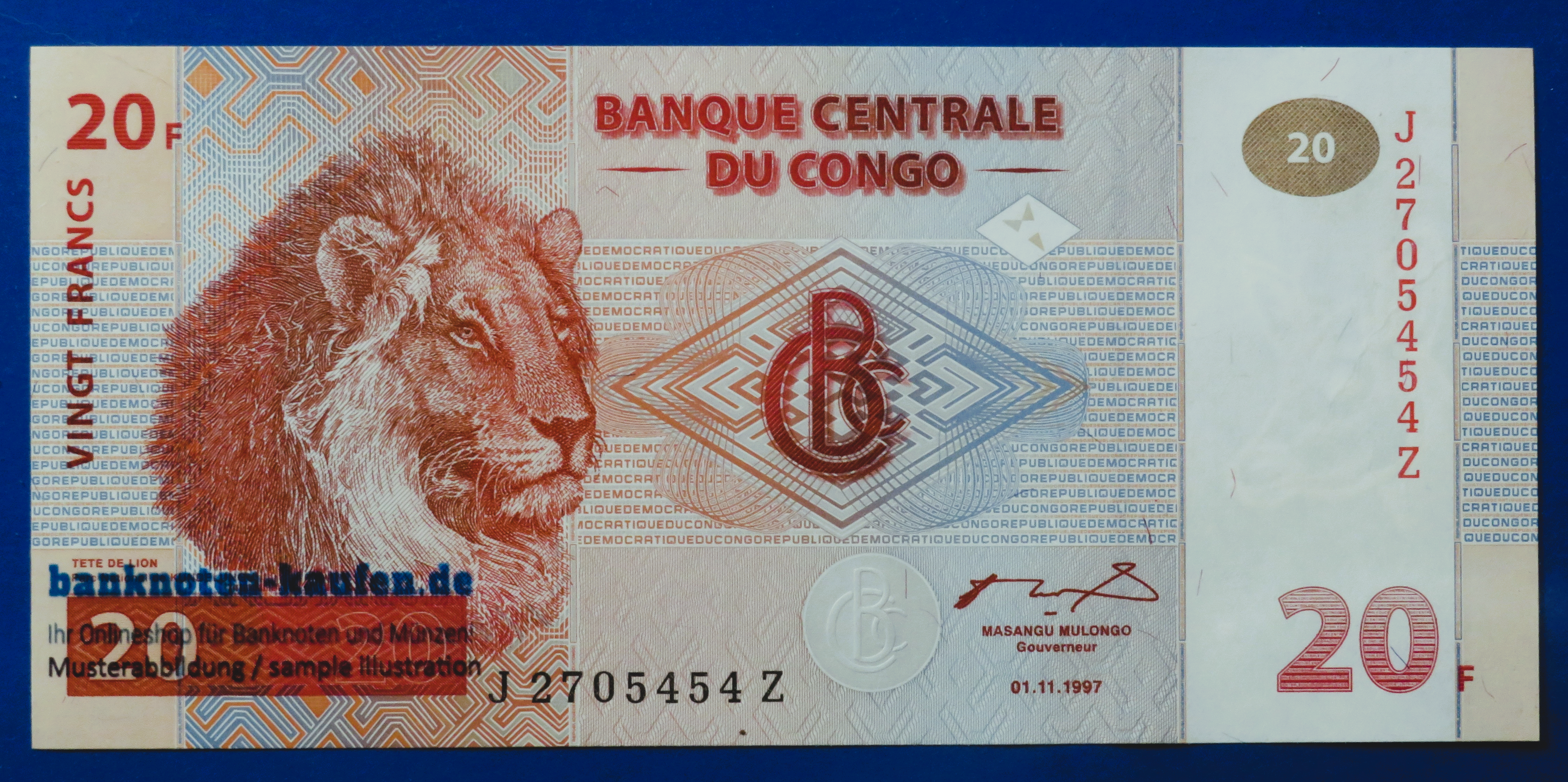 Congo D. R., 20 Francs, 1997, uncirculated (UNC), P-88A