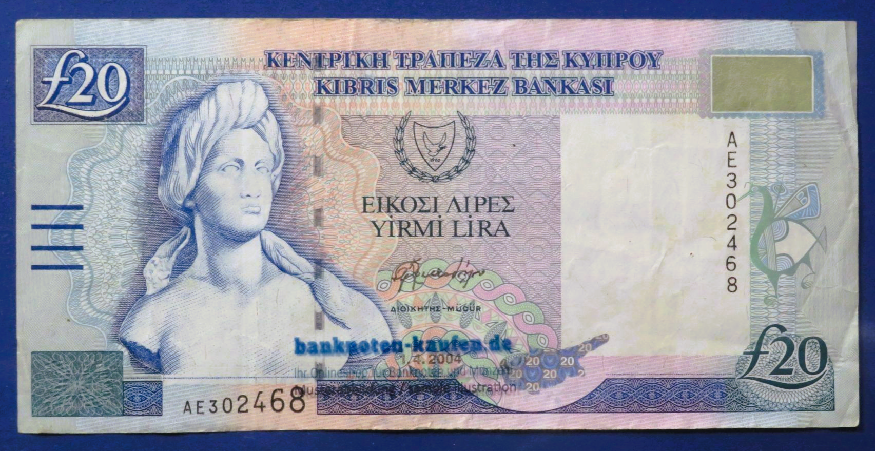 Cyprus, 20 Pounds, 2004, circulated (USED / VF), P-63c