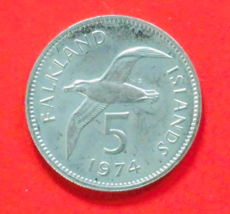 Falkland Inseln: 5 Pence, 1974-1992, gebraucht (used / ss+), # 4