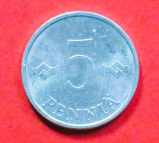 Finnland:  5 Penniä, 1977-1990, gebraucht (used / ss), # 47a