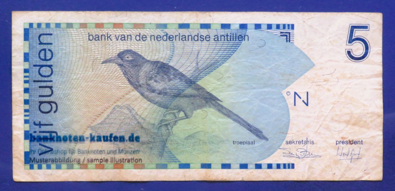 Niederländische Antillen, 5 Gulden, 1986, gebraucht (USED / F), P-22a